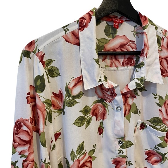 Guess XL Floral Rose Print 3/4 Sleeve Collared Blouse - Picture 4 of 17